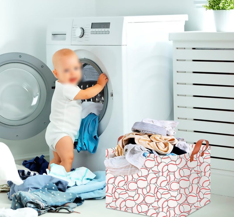 CLOCOR Rectangular Storage Basket Empty,Gift Basket,Waterproof Storage Bin with Handles,Room Decor(Stacked Baseball) - Image 4